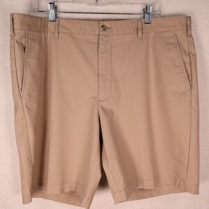 Peter Millar Mens 38 Khaki Chino Shorts Tan Performance Stretch Flat Front